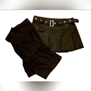 Black Pleated Belt Buckled Skirt and Leg Warmers